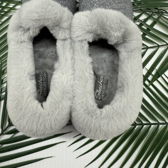 Skechers Cozy Lite Sparkle Knit Slippers Sweet Walk Grey Slip On Shoes Sz 8.5 M - Picture 7 of 12